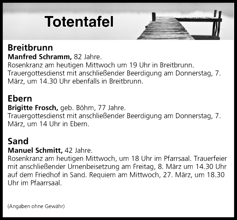 Traueranzeige für Totentafel vom 06.03.2019 vom 06.03.2019 aus MGO