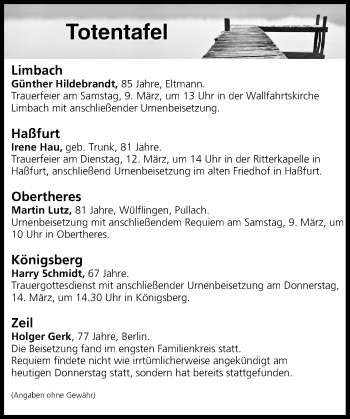Anzeige von Totentafel vom 07.03.2019 von MGO