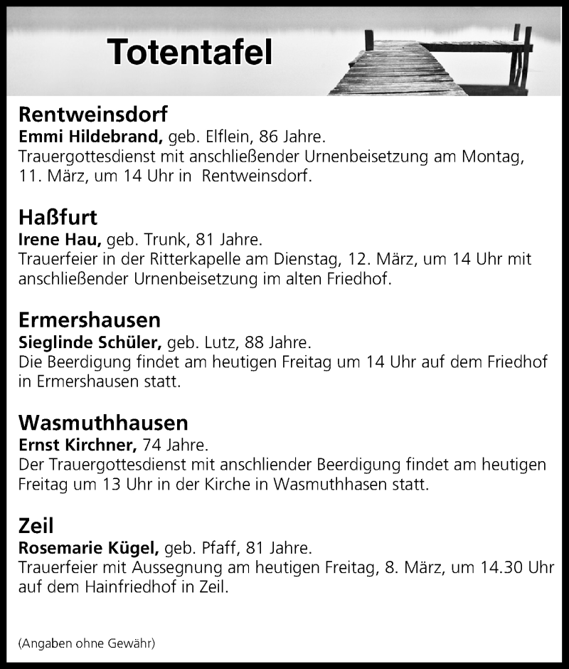  Traueranzeige für Totentafel vom 08.03.2019 vom 08.03.2019 aus MGO
