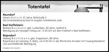 Anzeige von Totentafel vom 08.03.2019 von MGO