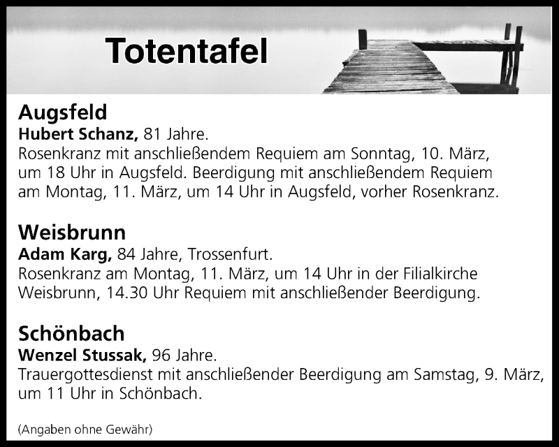  Traueranzeige für Totentafel vom 09.03.2019 vom 09.03.2019 aus MGO