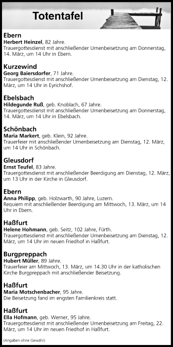 Anzeige von Totentafel vom 12.03.2019 von MGO