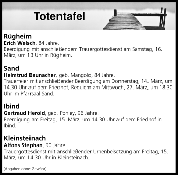 Anzeige von Totentafel vom 13.03.2019 von MGO
