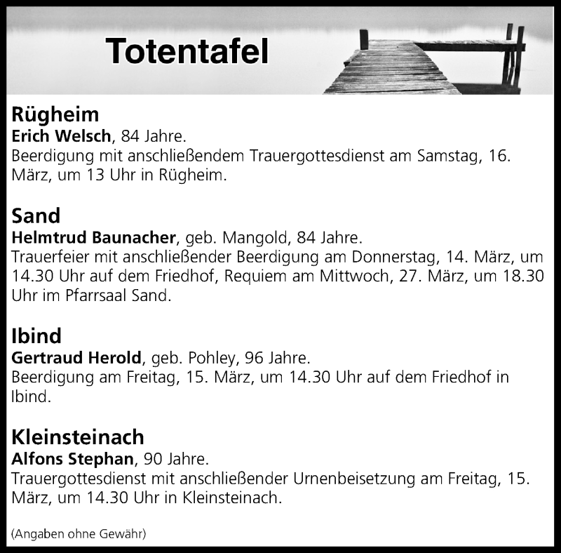  Traueranzeige für Totentafel vom 13.03.2019 vom 13.03.2019 aus MGO