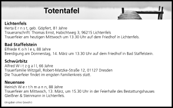 Anzeige von Totentafel vom 13.03.2019 von MGO