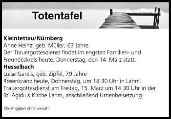 Anzeige von Totentafel vom 14.03.2019 von MGO