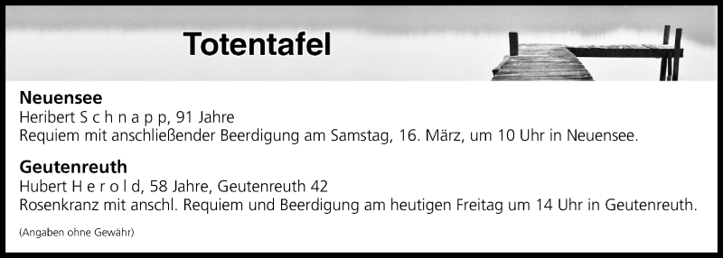  Traueranzeige für Totentafel vom 15.03.2019 vom 15.03.2019 aus MGO