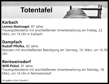 Anzeige von Totentafel vom 15.03.2019 von MGO