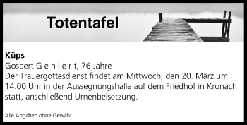 Anzeige von Totentafel vom 16.03.2019 von MGO