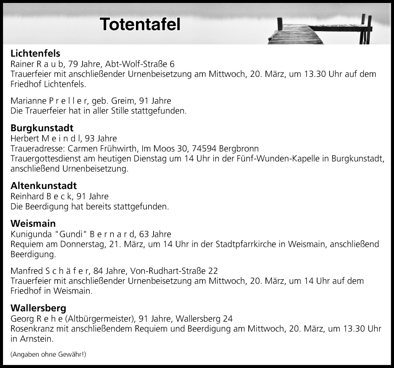  Traueranzeige für Totentafel vom 19.03.2019 vom 19.03.2019 aus MGO