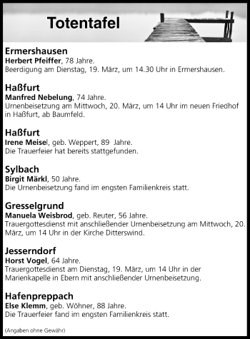 Anzeige von Totentafel vom 19.03.2019 von MGO