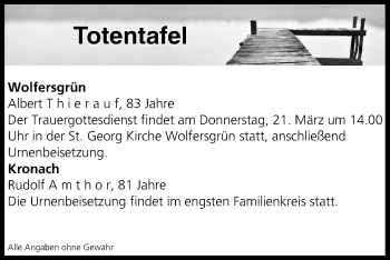 Anzeige von Totentafel vom 21.03.2019 von MGO