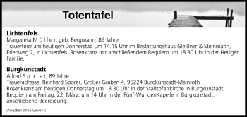 Anzeige von Totentafel vom 21.03.2019 von MGO
