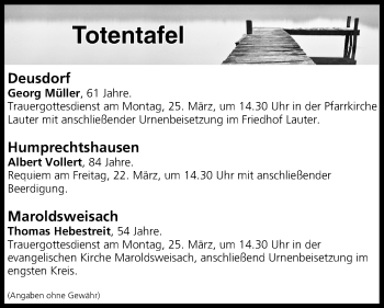 Anzeige von Totentafel vom 22.03.2019 von MGO