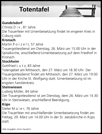Anzeige von Totentafel vom 26.03.2019 von MGO