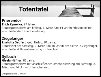 Anzeige von Totentafel vom 28.02.2019 von MGO