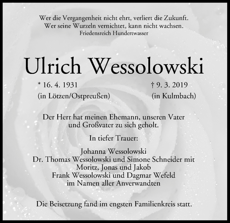  Traueranzeige für Ulrich Wessolowski vom 23.03.2019 aus MGO