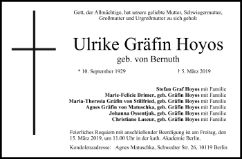 Anzeige von Ulrike Gräfin Hoyos von MGO