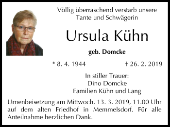 Anzeige von Ursula Kühn von MGO