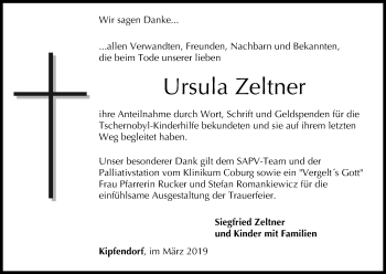 Anzeige von Ursula Zeltner von MGO