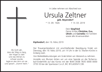 Anzeige von Ursula Zeltner von MGO