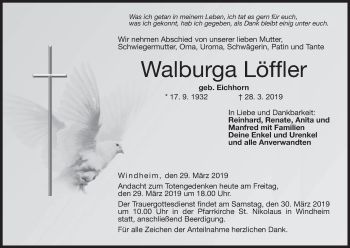 Anzeige von Walburga Löffler von MGO