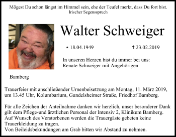Anzeige von Walter Schweiger von MGO