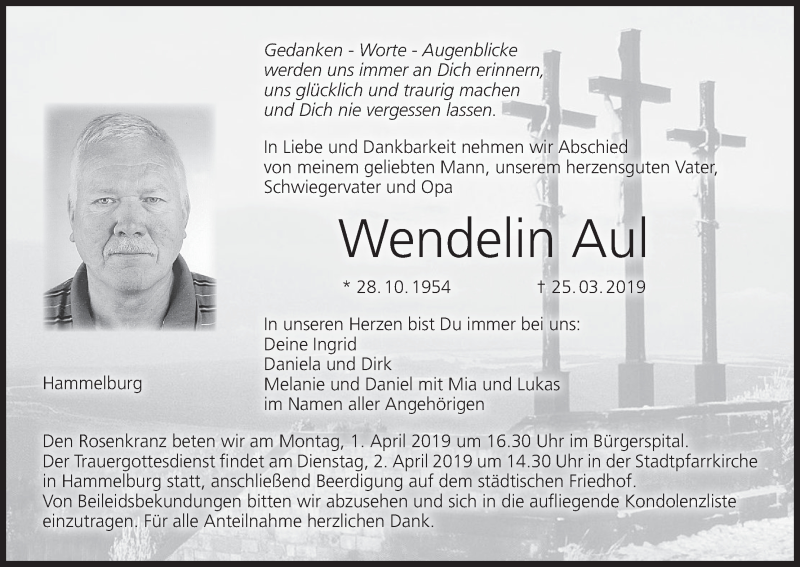  Traueranzeige für Wendelin Aul vom 30.03.2019 aus MGO