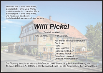 Anzeige von Willi Pickel von MGO