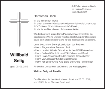 Anzeige von Willibald Selig von MGO
