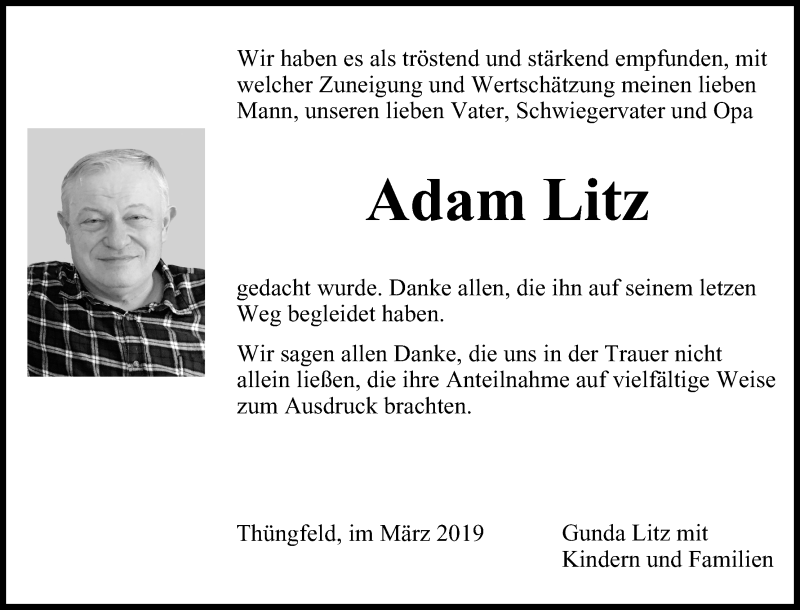  Traueranzeige für Adam Litz vom 20.04.2019 aus MGO