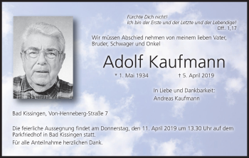 Anzeige von Adolf Kaufmann von MGO