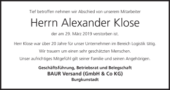 Anzeige von Alexander Klose von MGO