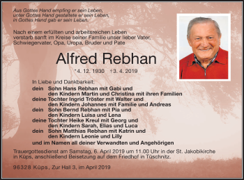 Anzeige von Alfred Rebhan von MGO