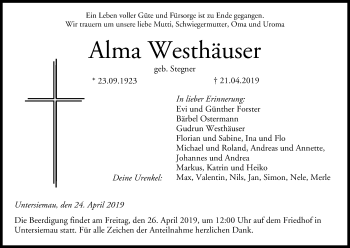 Anzeige von Alma Westhäuser von MGO
