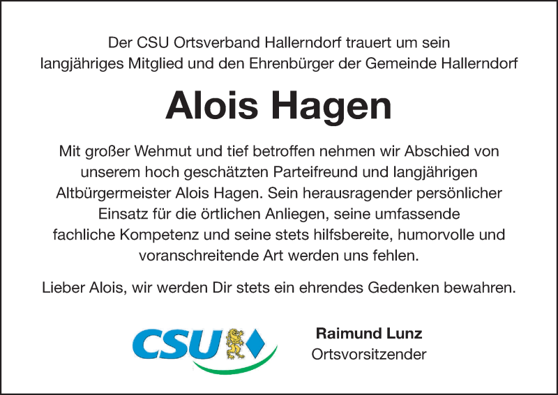  Traueranzeige für Alois Hagen vom 24.04.2019 aus MGO