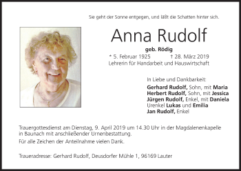Anzeige von Anna Rudolf von MGO