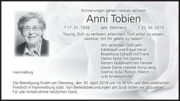 Anzeige von Anni Tobien von MGO