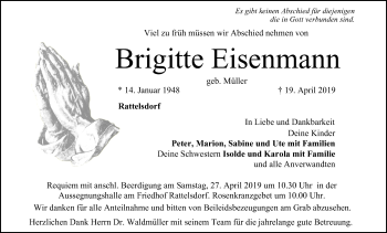 Anzeige von Brigitte Eisenmann von MGO