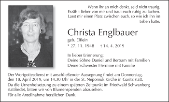 Anzeige von Christa Englbauer von MGO