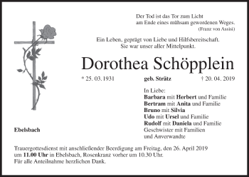 Anzeige von Dorothea Schöpplein von MGO