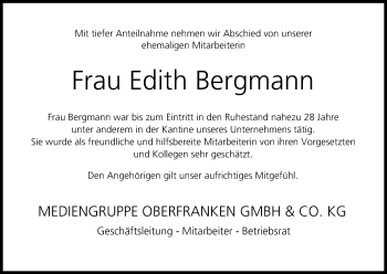 Anzeige von Edith Bergmann von MGO