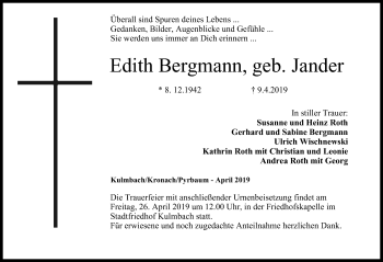 Anzeige von Edith Bergmann von MGO