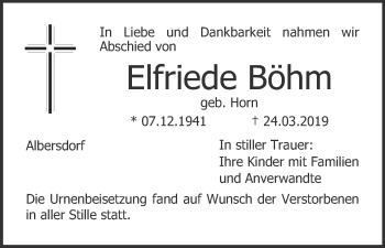 Anzeige von Elfriede Böhm von MGO