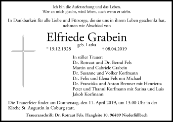Anzeige von Elfriede Grabein von MGO