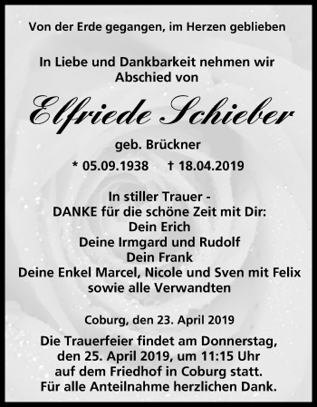 Anzeige von Elfriede Schieber von MGO