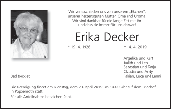Anzeige von Erika Decker von MGO