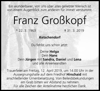 Anzeige von Franz Großkopf von MGO