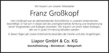Anzeige von Franz Großkopf von MGO