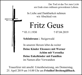 Anzeige von Fritz Geus von MGO